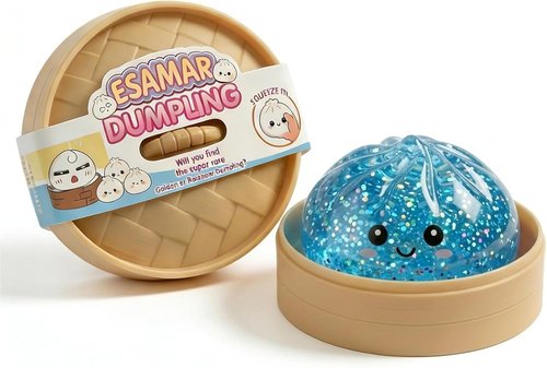 Dumpling Squeeze Toy - Glitter Soft Dough Stress Ball with Steamer Box | Sensory Gift for Kids & Adults (A-Blue)
