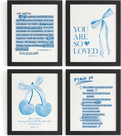 DSHFG Blue Wall Decor - Christian Bible Verse Art for Teen Girls' Bedroom | Set of 4 Unframed 8x10 Prints