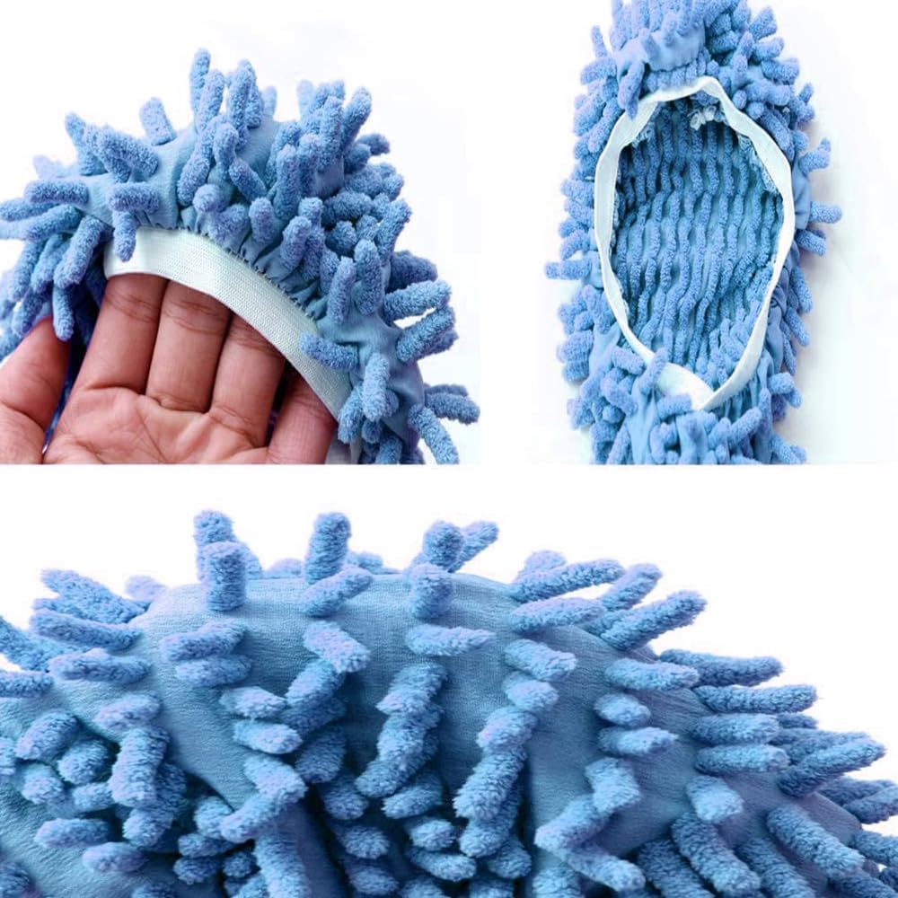 Skiennix Mop Slippers - 2 Pcs Blue Microfiber Cleaning Pads | Soft, Washable & Perfect for Floor Care