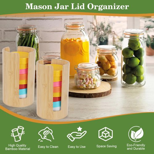 2 PCS Mason Jar Lid Organizer Vertical Mason Jar Lid Storage Bamboo Tumbler Lid Holder Cup Lid Organizer Suitable for Mason Lids/Canning Lids/Bamboo Lids Mason Jar Accessories (2 Wide)