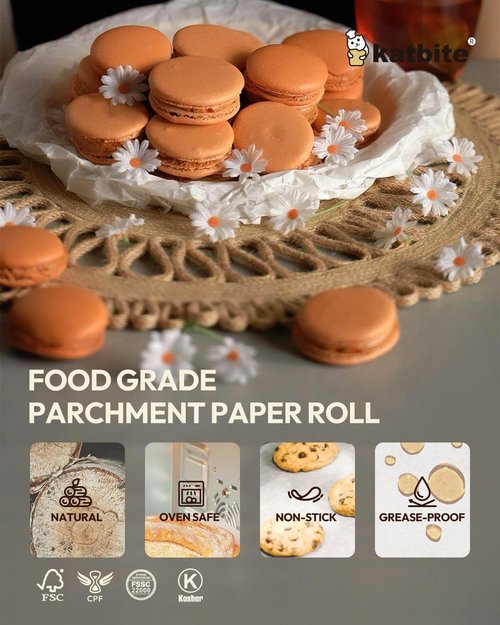 Katbite Parchment Paper Roll - 2 Pack of 15in x 242ft Non-Stick Baking Paper with Serrated Cutter for Cooking & Air Frying