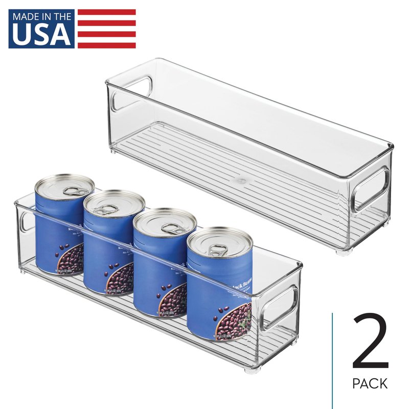 iDesign Stackable Fridge Bin with Handles - Ideal for Freezer or Pantry, Set of 2, Clear, Made in USA