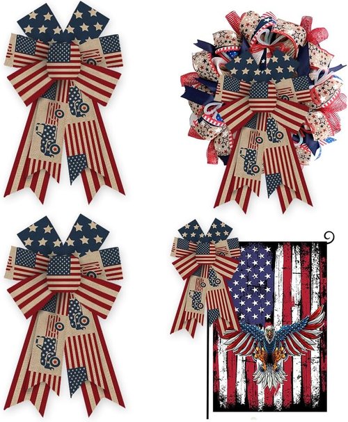 ALIBBON Patriotic Wreath Bows - 4th of July American Flag Design | 2 Pcs for Indoor/Outdoor Decor