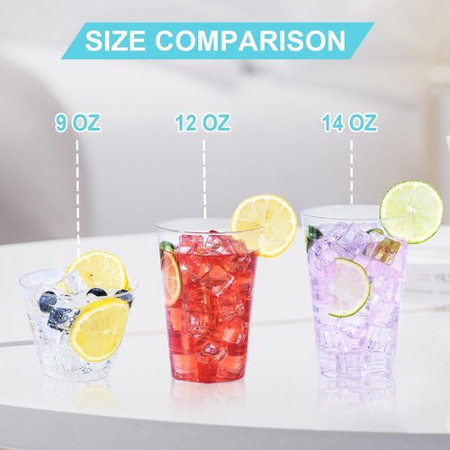 BYSNOW 100 Pack 9 oz Clear Plastic Cups, Plastic Wine Cups for Cocktail Party, Polystyrene Hard Cup with Higher Heat Resistance(9oz 100count)