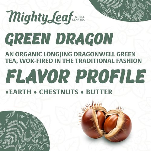 Mighty Leaf Organic Green Dragon Tea – 45 Count (15 Pouches per Box, Pack of 3) – Premium Whole Leaf Green Tea with Smooth, Fresh Flavor – Antioxidant-Rich Hot or Iced Brewing