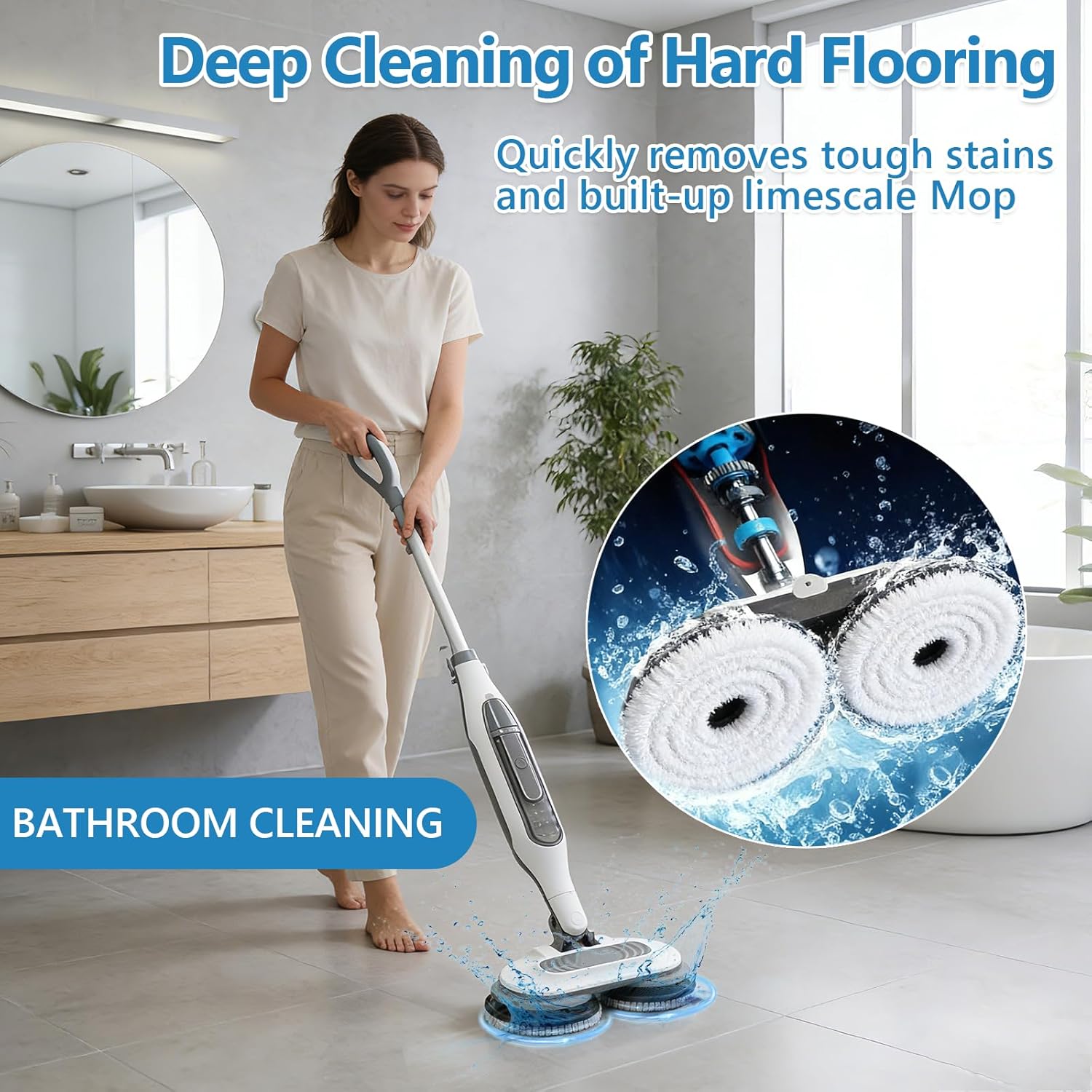 Skiennix Steam Mop Replacement Brush Pads - 4 Pack Nylon Bristle for Hard Floors | Compatible with Shark S8201/S8001/S7201/S7000 Series (2 White, 2 Gray)