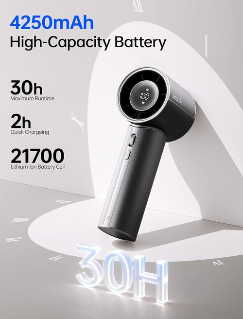 JISULIFE Handheld Fan Pro1 Mini - 30-Hour Cooling Power, Elite PU Leather, Portable Design | Black