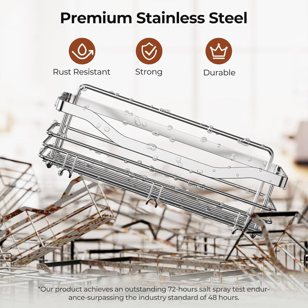 Orimade Shower Caddy - Wall-Mounted Storage Rack | Rust-Resistant Stainless Steel, Pack of 2 with 5 Hooks