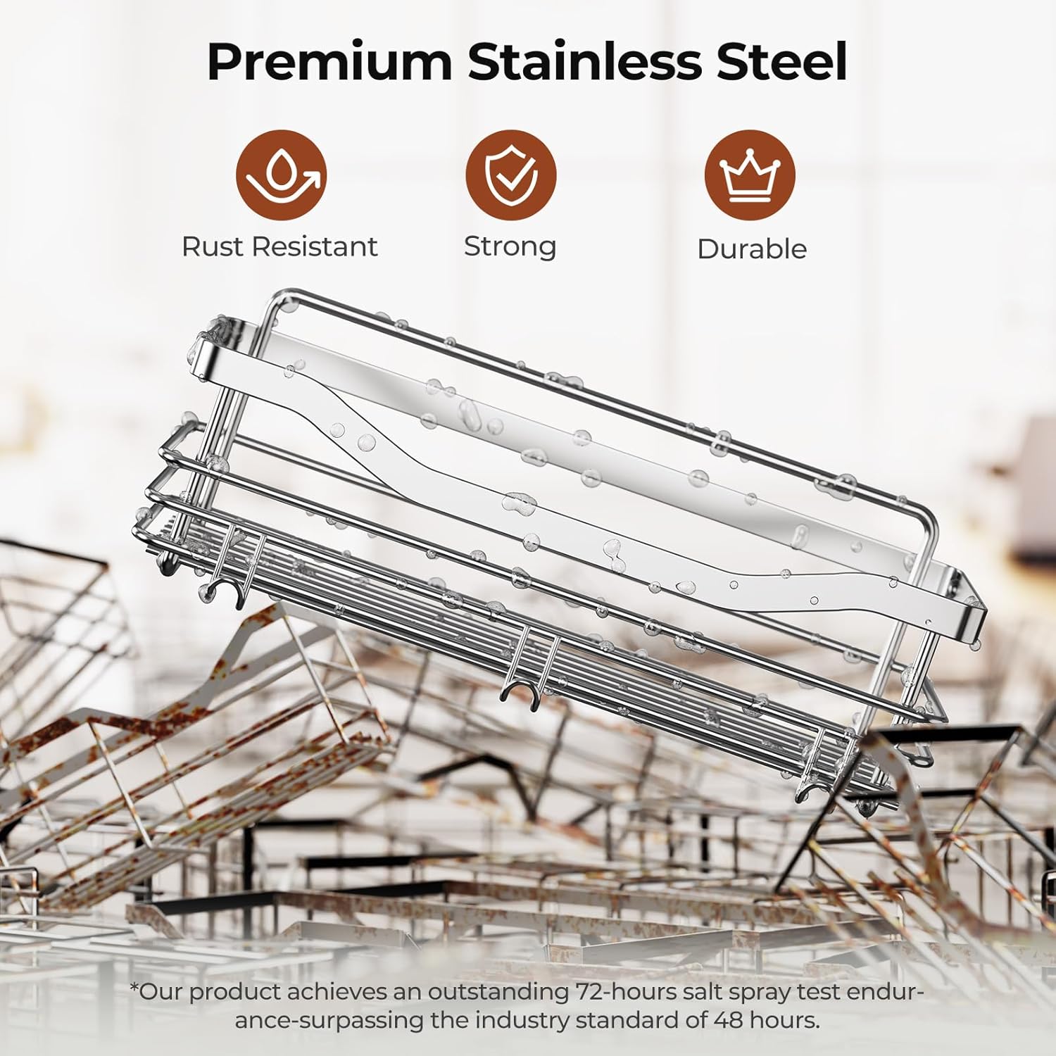 Orimade Shower Caddy - Wall-Mounted Storage Rack | Rust-Resistant Stainless Steel, Pack of 2 with 5 Hooks