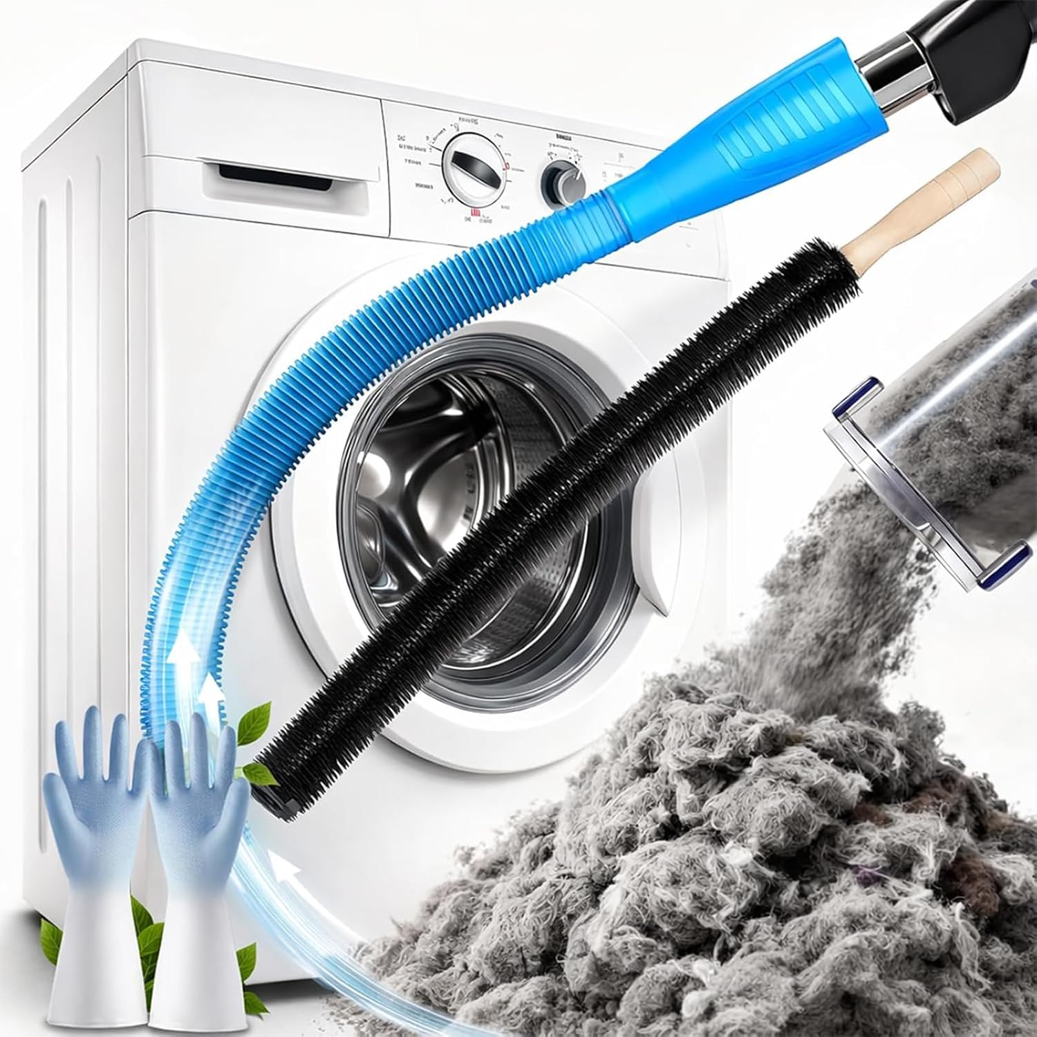Skiennix Dryer Vacuum Hose Attachment - Universal Lint Removal Tool with Flexible Hose & Brush | Blue