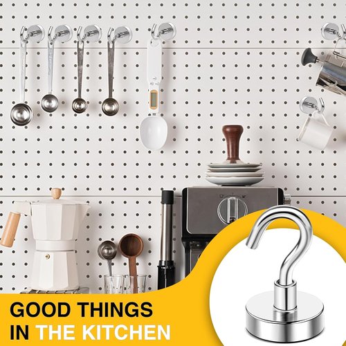 DIYMAG Magnetic Hooks - 50lbs Heavy Duty N52 Rare Earth Magnets for Fridge & Home | 6 Pack