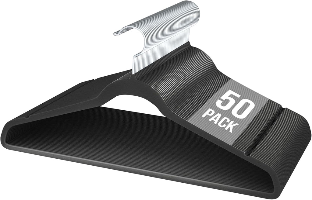 Velvet Hangers 50 Pack - Slim Non-Slip Space-Saving Clothes Hangers for Heavy Duty Pants, Coats & More | Black