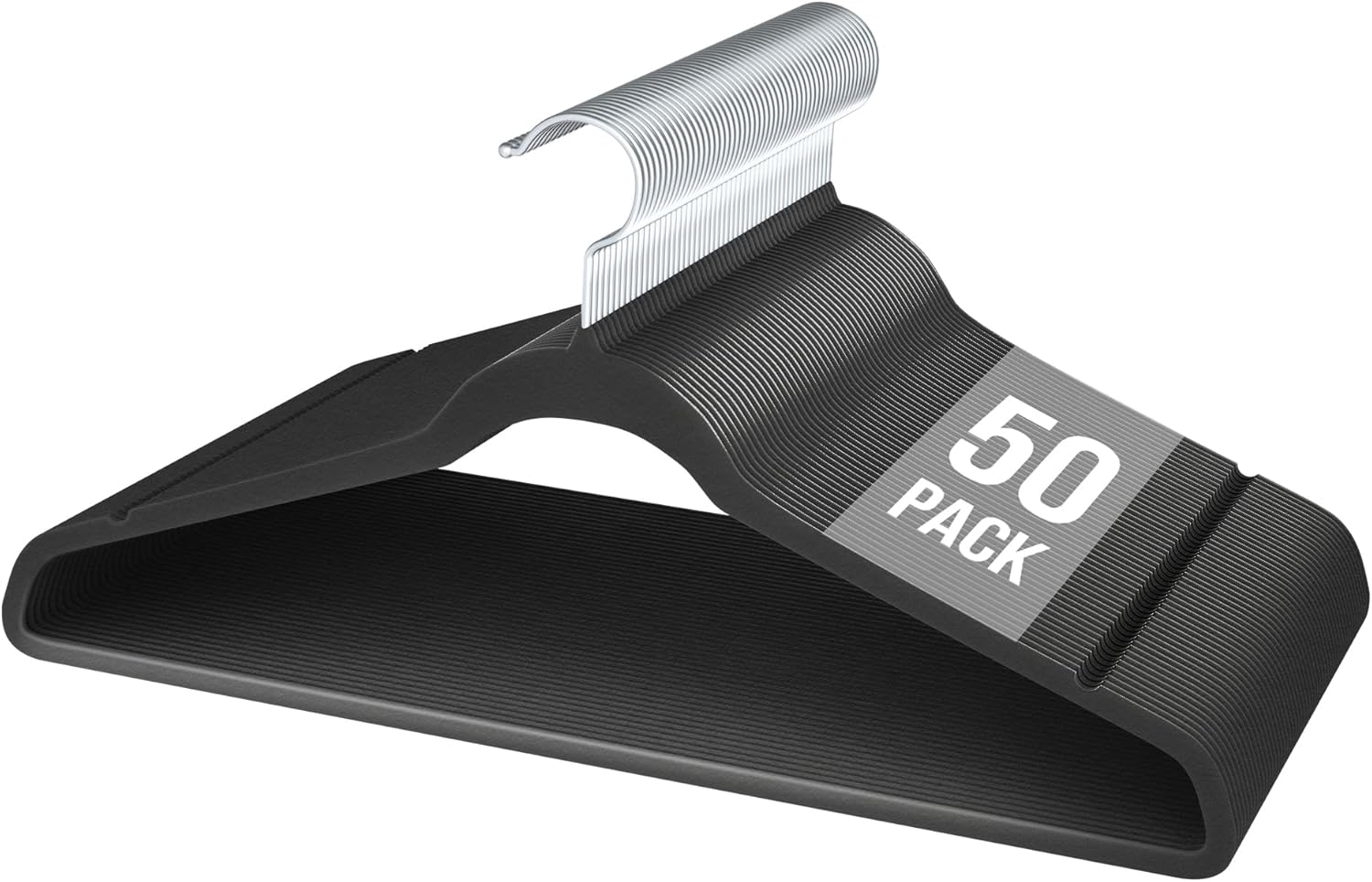 Velvet Hangers 50 Pack - Slim Non-Slip Space-Saving Clothes Hangers for Heavy Duty Pants, Coats & More | Black