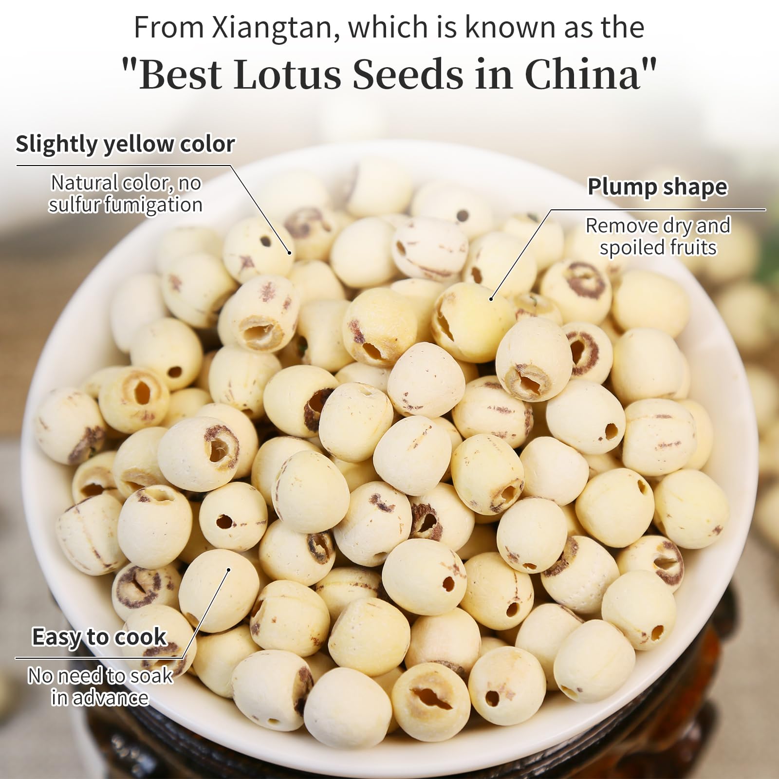 Wanhua Hall Natural Lotus Seeds Dried Lotus Seed 14.1oz/400g White Lotus Seeds Core Removal Dermabrasion Premium Lotus Seed 莲子 白莲子 莲子干