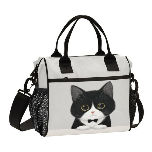 Boccsty Cat Tuxedo Kitty Kids Reusable Lunch Box Boys Girls Insulated Lunch Bag Women Men Cooler Tote Bag Organizer Meal Prep for School Office Picnic M