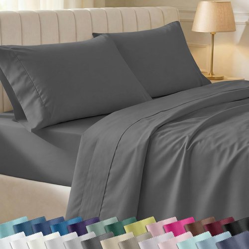 California Design Den Twin XL Sheet Set - 100% Cotton, 400 Thread Count, Silky Smooth Sateen - Grey