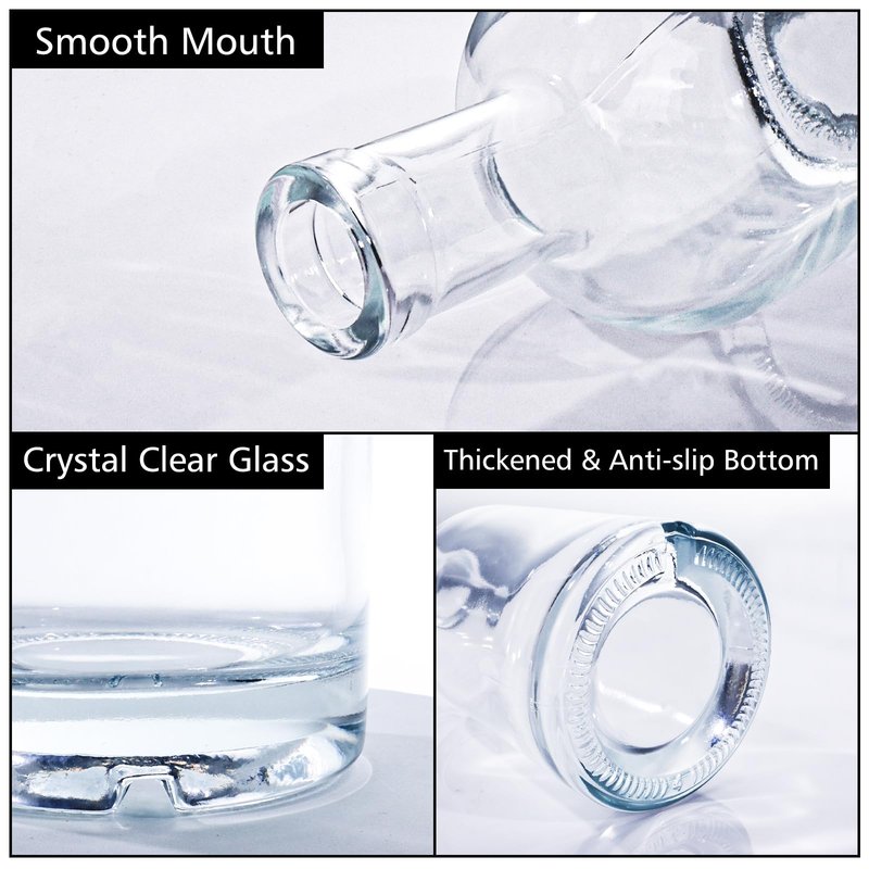 NAWORLI 12 OZ Clear Glass Bottles with Cork, 6 Pack 375 ML Liquor Bottles with T-shaped Stopper Caps and PVC Shrink Capsules, Empty Heavy Base Vodka Bottles for Whiskey, Wine
