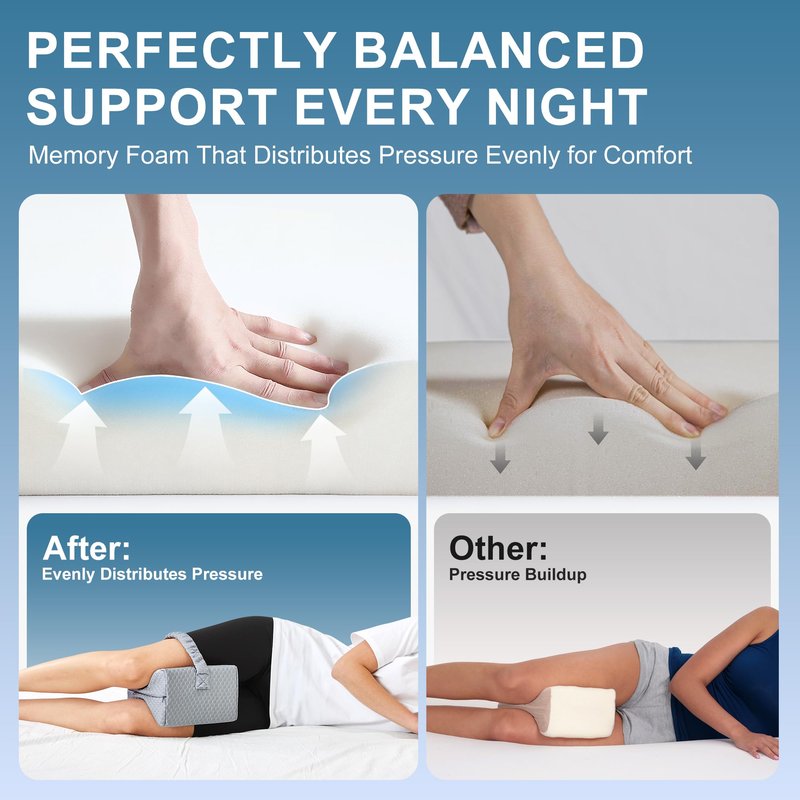 UJPFEO Knee Pillow for Side Sleepers, Leg Pillow for Sciatica, Back, HIPS, Knees, Joints Pain Relief,Pillows for Between Legs While Sleeping Spine Alignment Support & Relieves Pressure,Cooling Gray