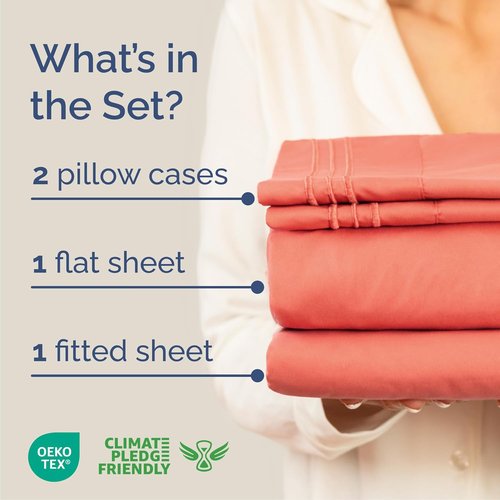 Cal King Size 4 Piece Sheet Set - Ultra-Soft Cooling Bed Sheets | Hotel Luxury Bedding - Coral
