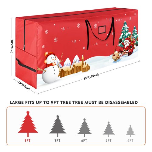 ABXMAS Christmas Tree Storage Bag, Fits Up 9 Ft Tall Artificial Trees with Reinforced Handles, Beautiful and Durable 600D Oxford Xmas Tree Storage Bag, Red