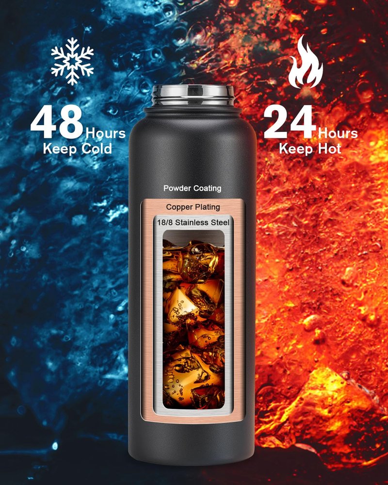 Topre 40oz Insulated Water Bottle,Stainless Steel Vacuum Water Bottle, BPA-Free & Leakproof -with Paracord Handle,Strap,Straw Spout Lids,Large Water Jug for Gym Sports