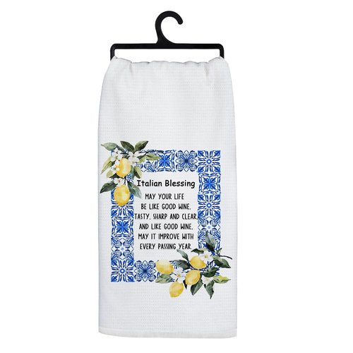Koesus Italian Blessing Kitchen Towels, Italian Kitchen Decor, Italian Lemon Housewarming Gifts for Women Neighbor, Italian Mama Nonna Towel, 16x24 Inch