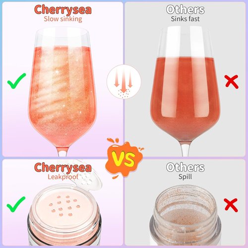 Cherrysea Edible Glitter Drink Shimmer - 4 Vibrant Colors, No Taste, Food Grade Luster Dust | 3g/Bottle