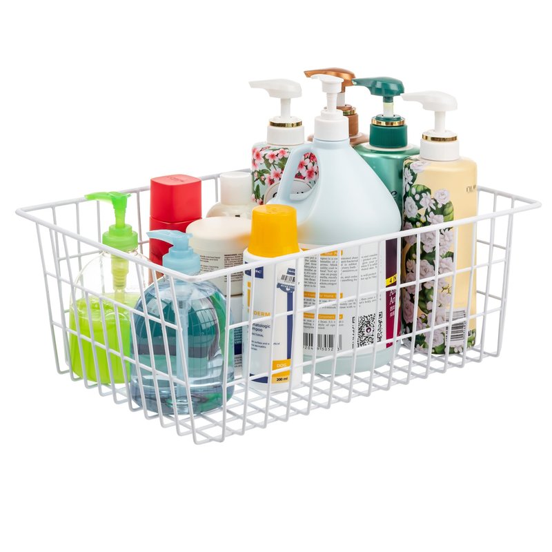 iPEGTOP Wire Storage Freezer Baskets, Set of 2 13.4" Household Organizer Storage Bins Fridge Basket Rack with Handles for Kitchen Cabinets, Pantry, Office, Bathroom Organization - White
