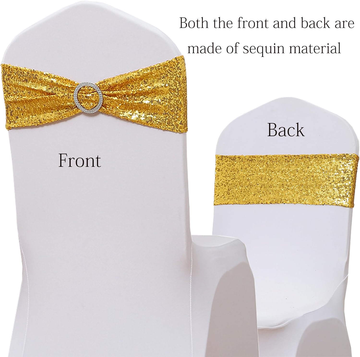 Skiennix Gold Sequin Chair Sashes - Pack of 100 Elegant Wedding & Party Decor Bands