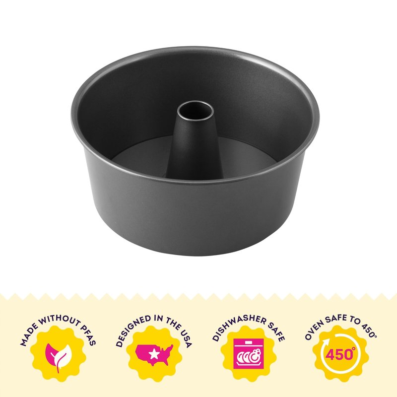 Wilton Gold Non-Stick 9.37 in. Angel Food Tube Cake Pan, Cold-Rolled Steel Bakeware, Made without PFAS, Packaging May Vary