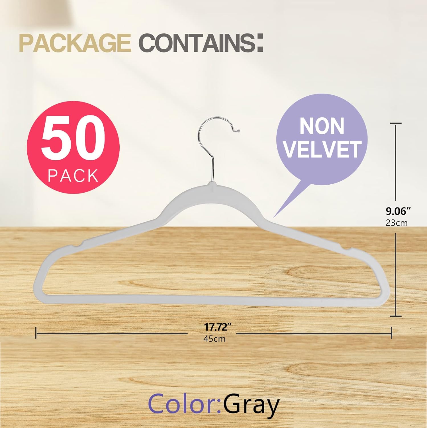 Ultra-Thin Plastic Clothes Hangers by [Brand Name] - Space-Saving Non-Slip Design | 50 Pack, 17.7 Inch, Grey