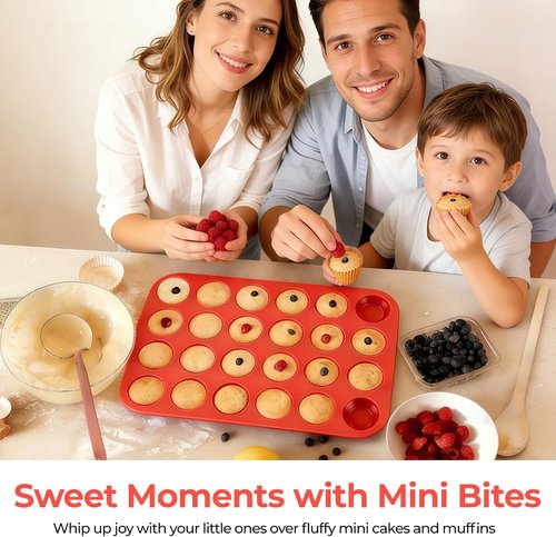 CAKETIME Silicone Muffin Pan - Mini 24-Cup Nonstick Baking Mold | Food Grade Silicone, 1 Pack
