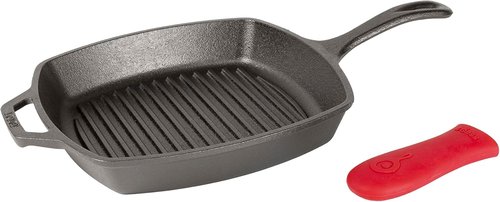 Lodge | Cast Iron 10.5-Inch Square Grill Pan - Durable Black Cookware for Perfect Grilling