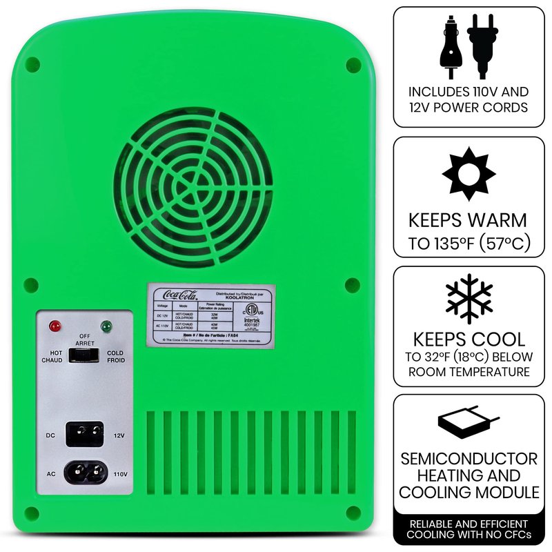 Koolatron Sprite Mini Fridge - 6 Can Refrigerator for Bedroom Office, Portable Table Top Beverage Cooler, 12V 110V Refrigerador For Drinks, Soda, Wines, Use In Car, Dorm, Outdoor, Patio