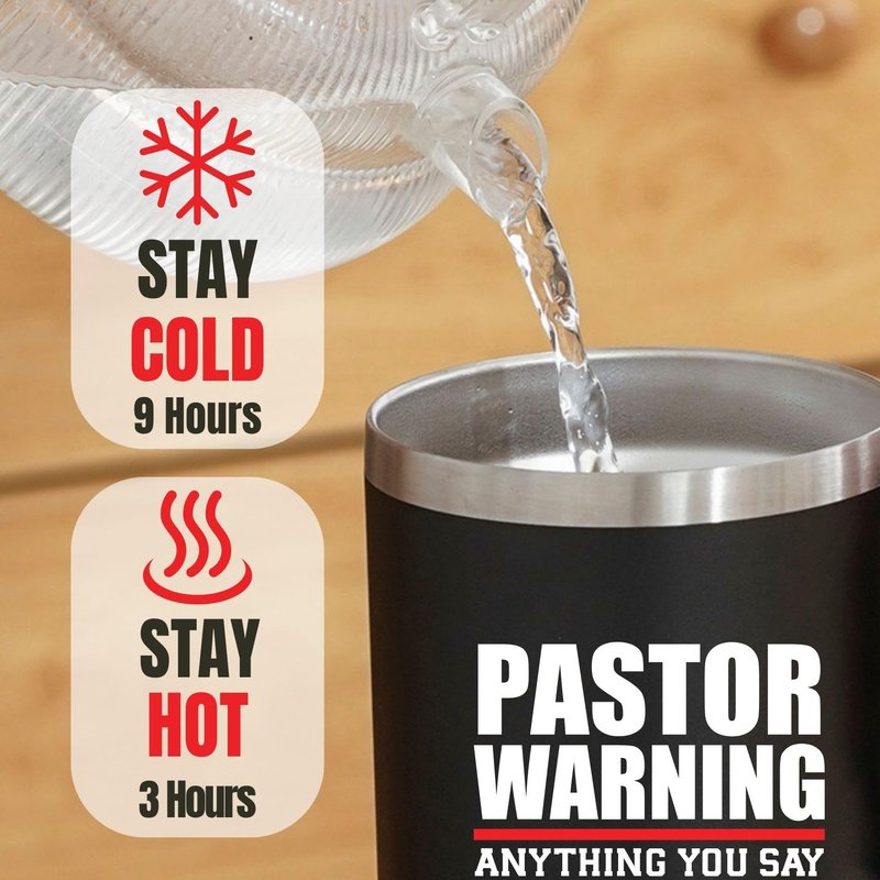 Onebttl Pastor Appreciation Gifts for Men, Thank You Gifts, 20oz Stainless Steel Tumbler for Thanksgiving, Christmas, Birthday, Pastor Warning