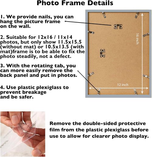 JCJMY Rustic White Picture Frame - 12x16 with 11x14 Mat | Wall Hanging Display for Photos