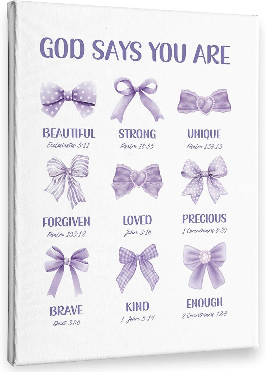 PHAMTE Christian Wall Art Decor - Inspirational Purple Bow Canvas 11x14 for Girly Room & Dorm