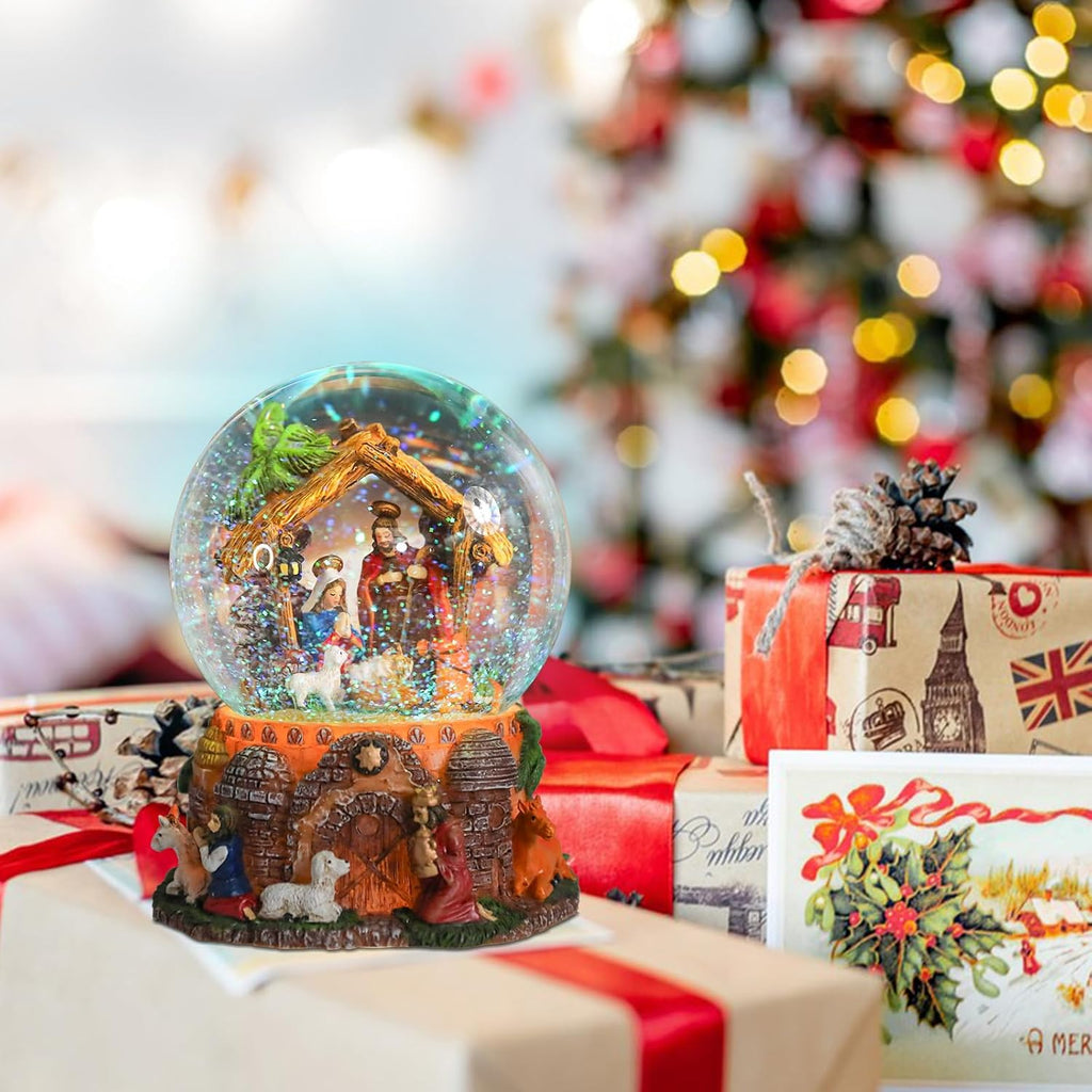 Taman Christmas Nativity Snow Globe - Musical Glittering Lighted Tabletop Décor for the Holidays