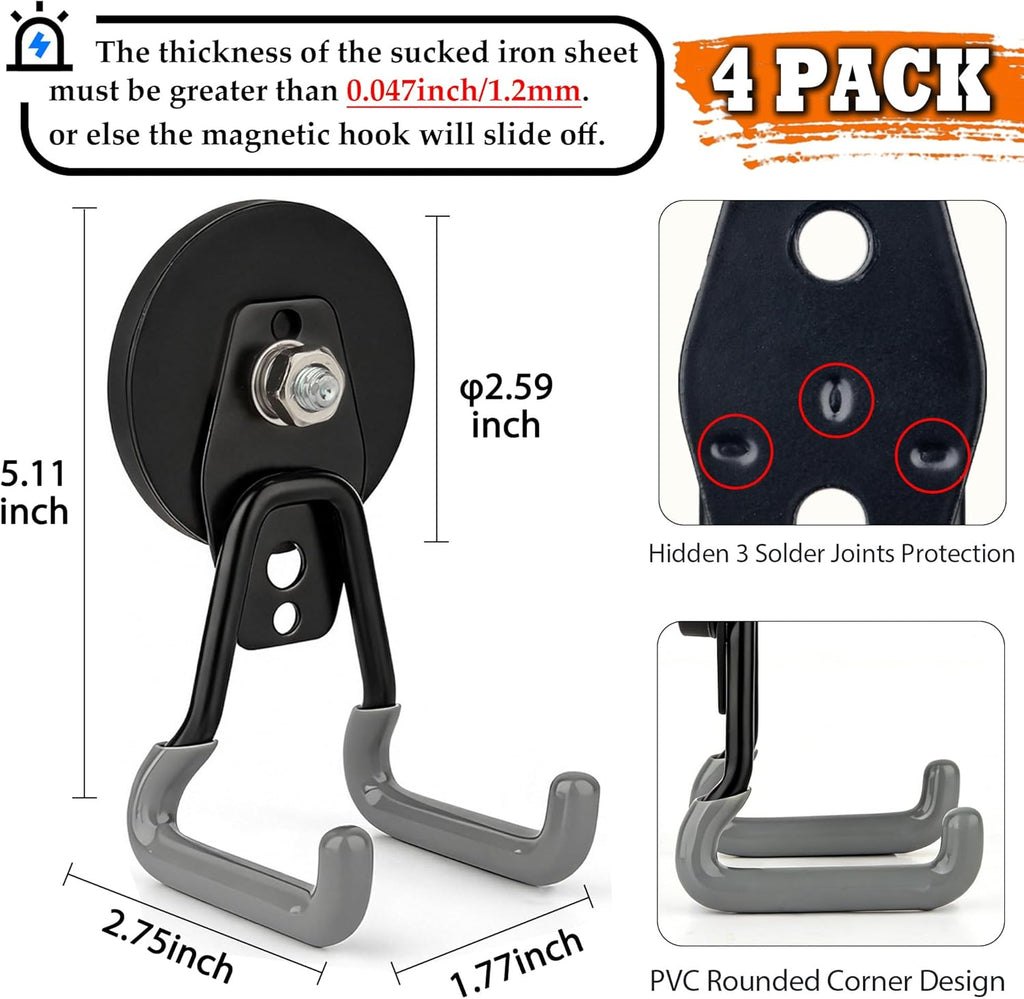 ULIBERMAGNET Heavy Duty Magnetic Hooks - 4 Pack Strong Large Magnet Hooks for Garage & Workshop (Gray)