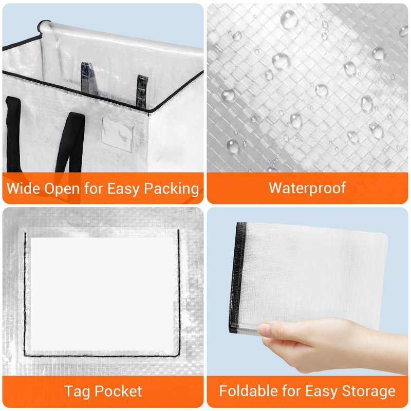 HomeHacks Clear Moving Bags Heavy Duty 10 Pack, Storage Bags with Zipper, Extra Thick Handles & Waterproof Packing Boxes for Moving, Camping, Home Organization 93L/24Gal (28.7"x14.2"x14")