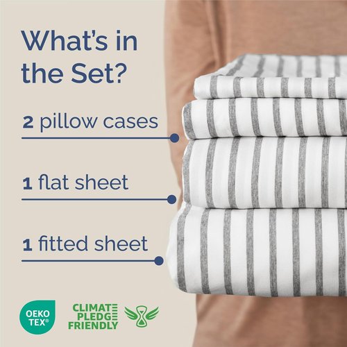 King Size 4 Piece Sheet Set - Comfy Cooling Bed Sheets for Luxury Bedding - Soft, Wrinkle-Free, Deep Pockets - Oeko-Tex Certified - Grey Stripes