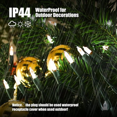 Dirnun Christmas Lights - 100 Count Clear White Incandescent Connectable Lights | UL Certified for Indoor/Outdoor Use