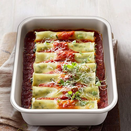 E-far Stainless Steel Deep Lasagna Pan Set - Non-Toxic, Heavy Duty Roasting Dishes | 12.75 x 10 & 10.6 x 8.3 Inches