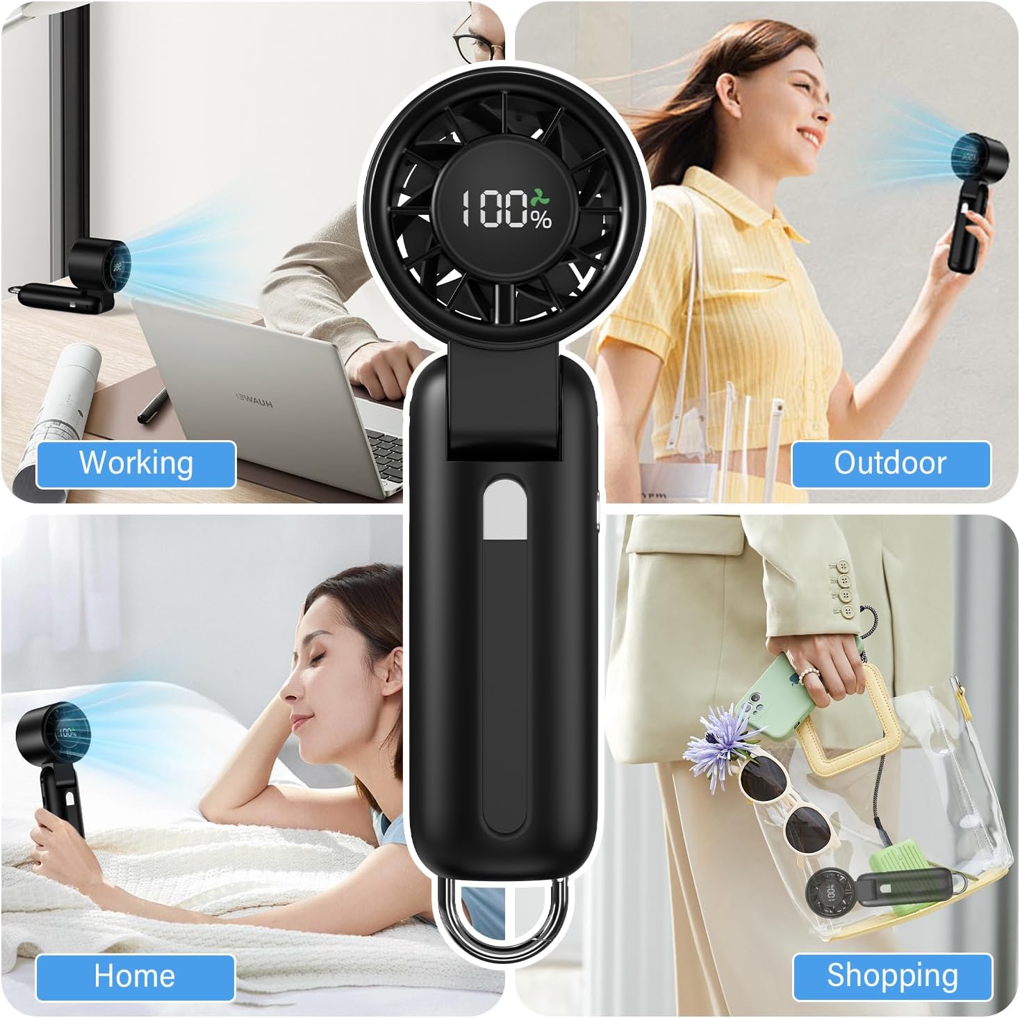 Turbo Fan | 4 in 1 Handheld Portable Mini Fan with 180° Foldable Design & 6-Speed Settings | 5000mAh Battery for 15 Hours of Cooling