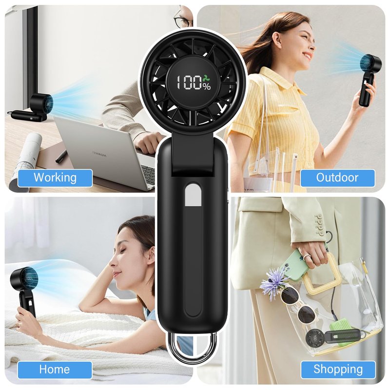 4 in 1 Handheld Portable Turbo Fan, 180° Foldable 6-Speed (1-100) Mini Fan, 5000mAh Rechargeable Battery Operated up to 15 Working Hours, LED Display Personal Cooling for Travel Indoor Outdoor