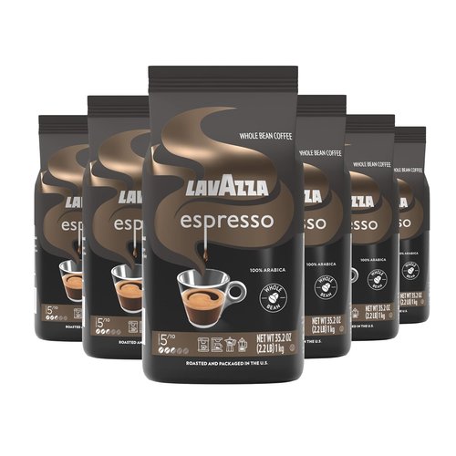 Lavazza Espresso Whole Bean Coffee - Medium Roast 100% Arabica | 2.2 lb Bag (Pack of 6)