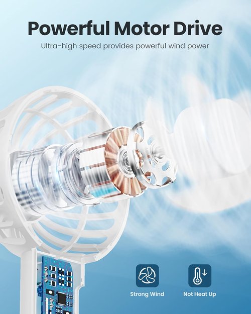 Gaiatop Mini Portable Fan - Lightweight USB Rechargeable Handheld & Desktop Fan | 3-Speed Cute Design in White