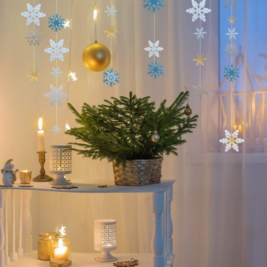 Skiennix 60-Piece Snowflake Garland Banner Set - DIY Craft Kit for Festive Christmas Decor