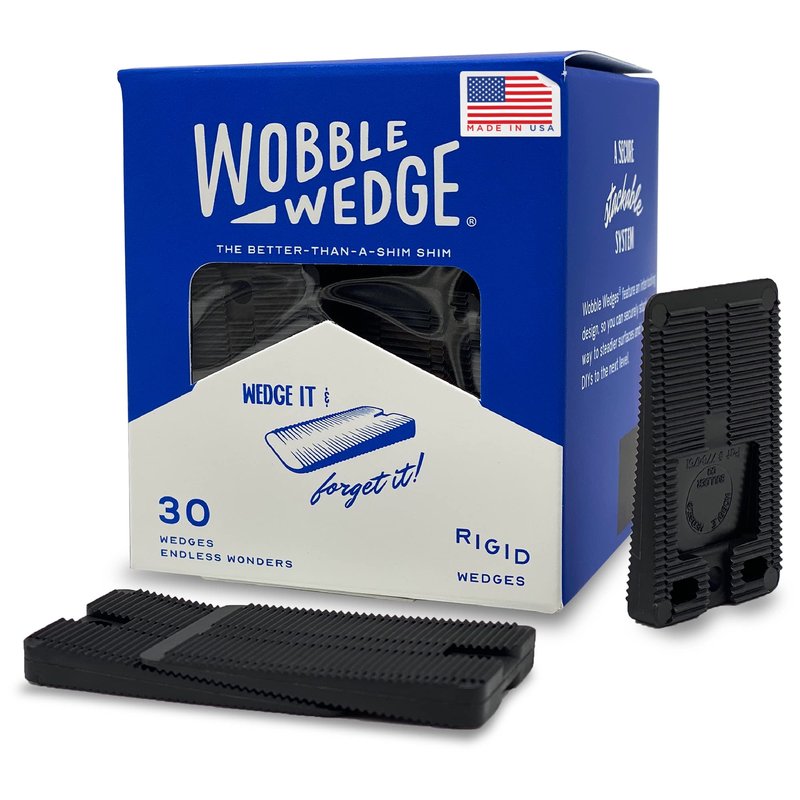 Wobble Wedges Rigid Plastic Shims, Multi-Purpose Shim Wedges for Home Improvement & Work - Plastic Wedge for Table, Toilet, Furniture Levelers & Leveling Feet, Made in USA, Black, 30Pack