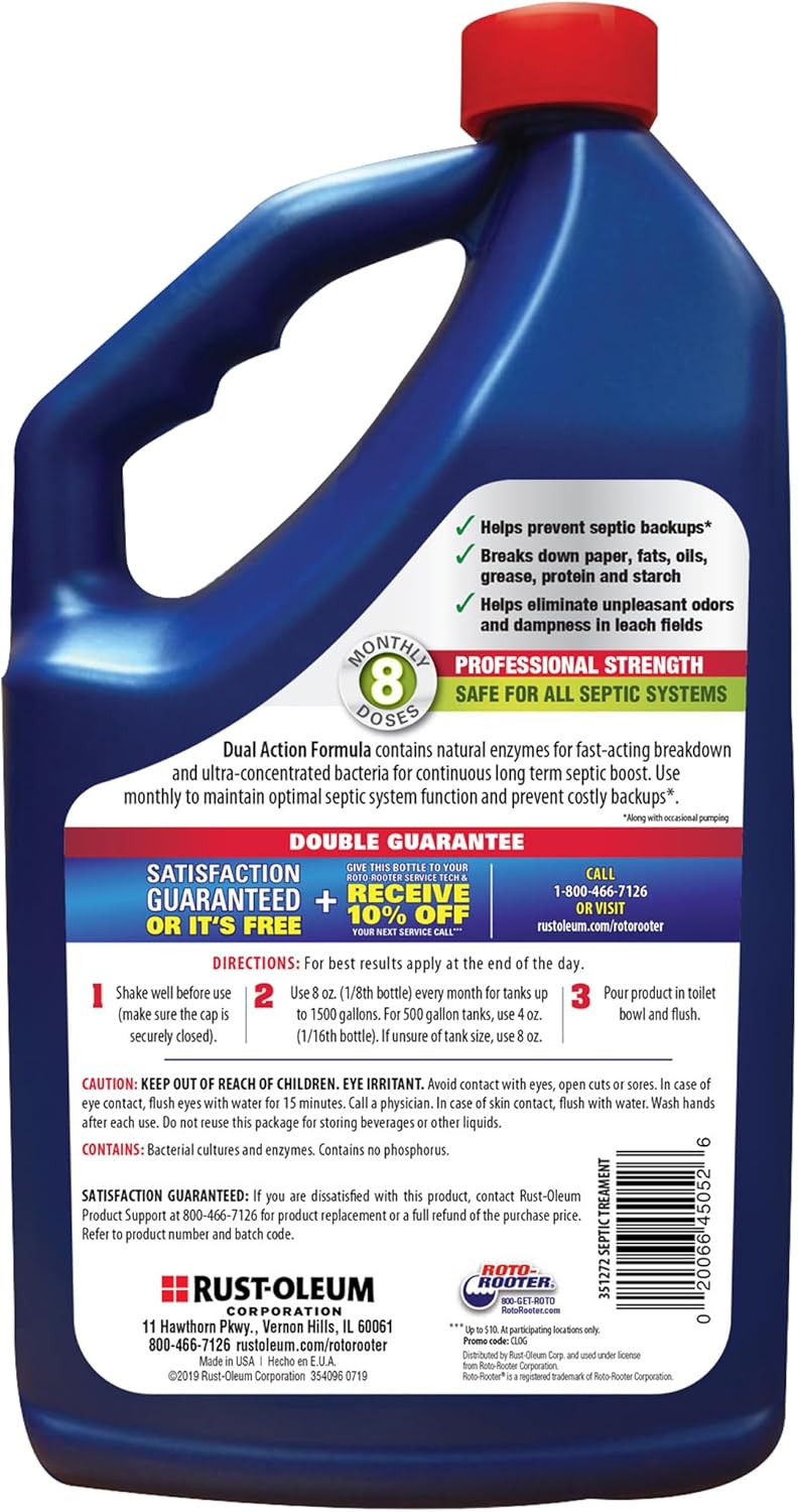 Roto-Rooter Septic Treatment - Dual Action Natural Enzymes for Odor Removal | 64 oz Professional Strength